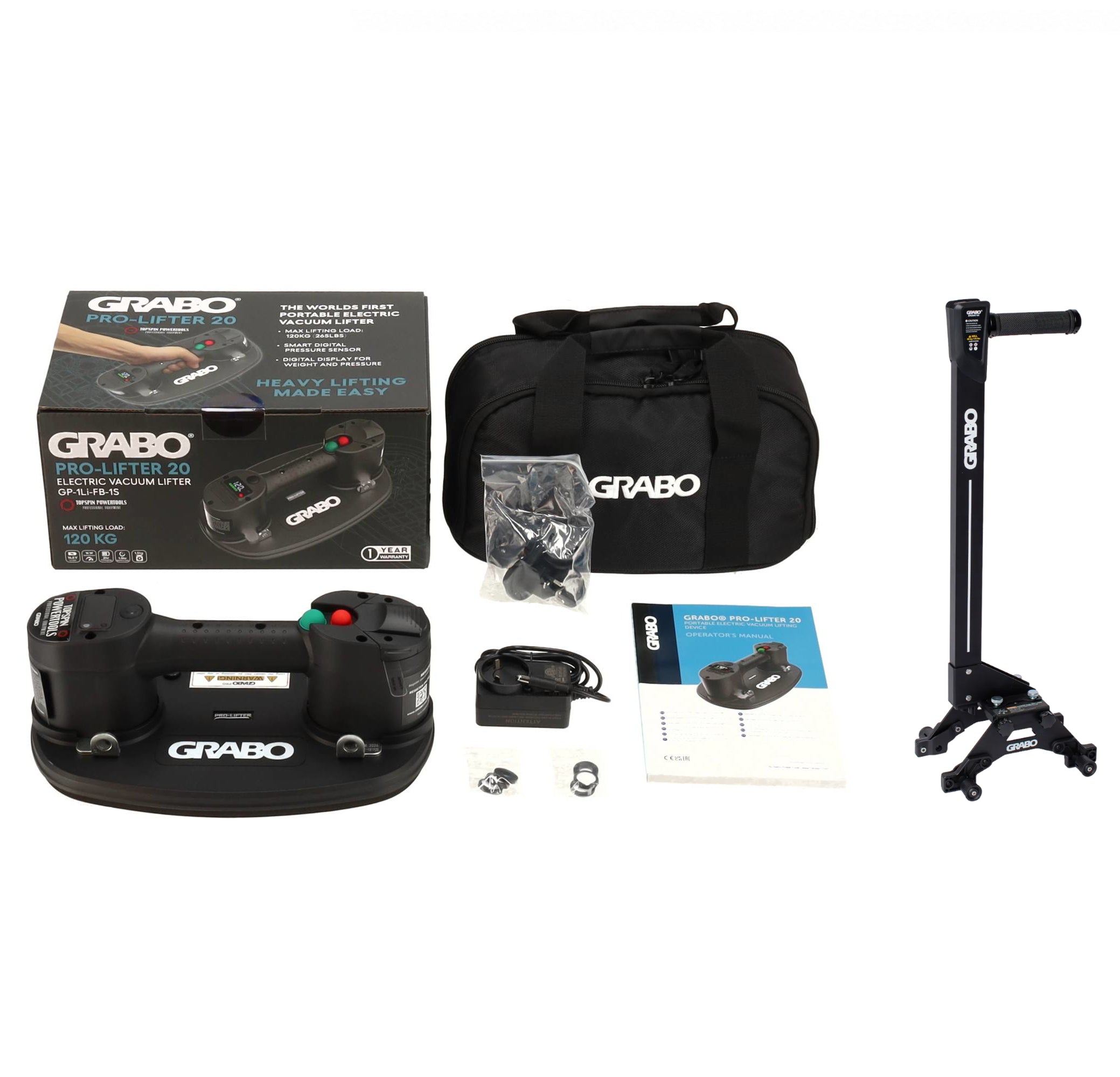 GRABO Pro Lifter 20 en GRABO Erguo S2 set met tas, accu, lader en accessoires