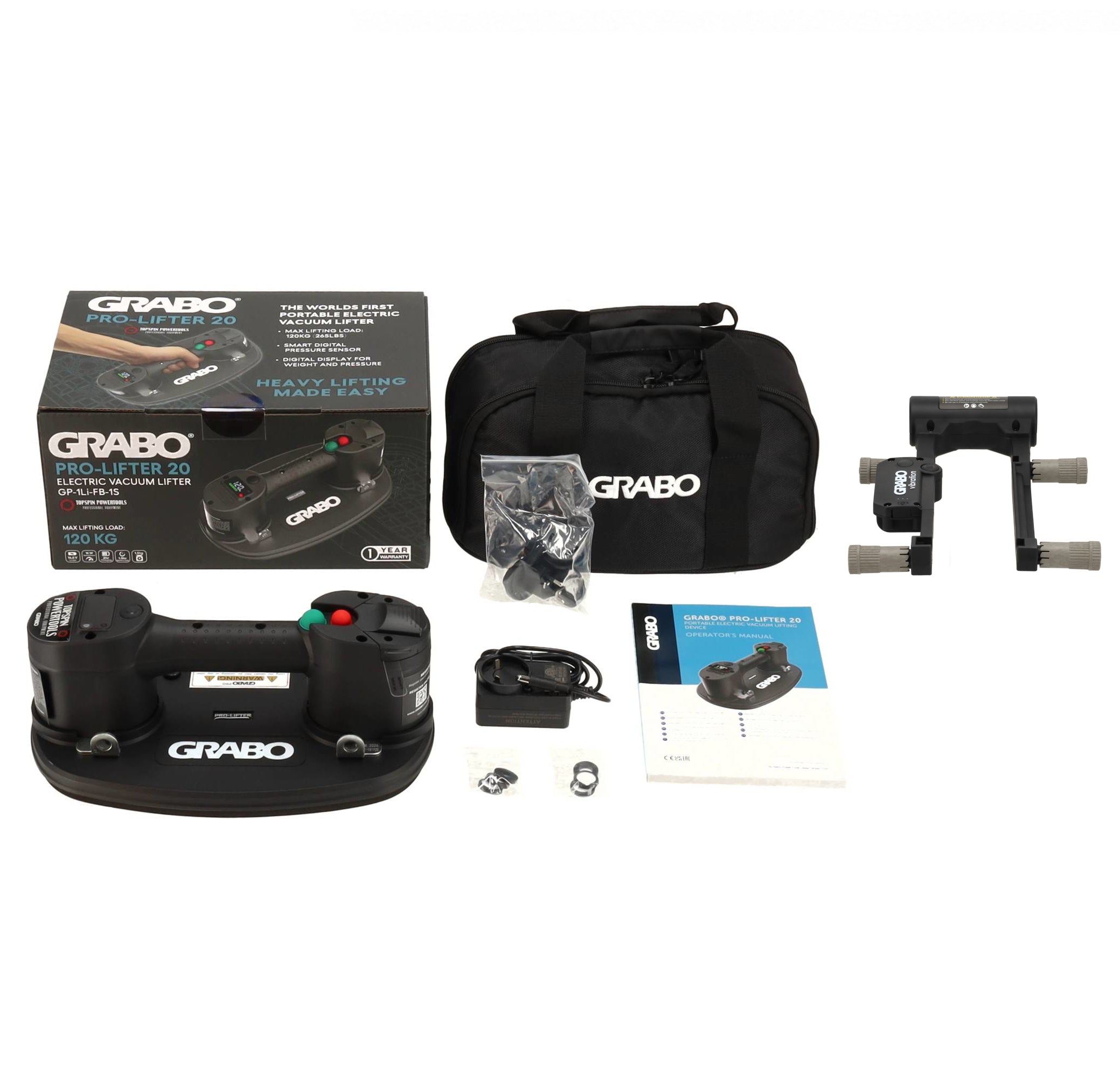 GRABO Pro Lifter 20 complete set met transporttas, accu, lader en GRABO Tile Vibration Tool