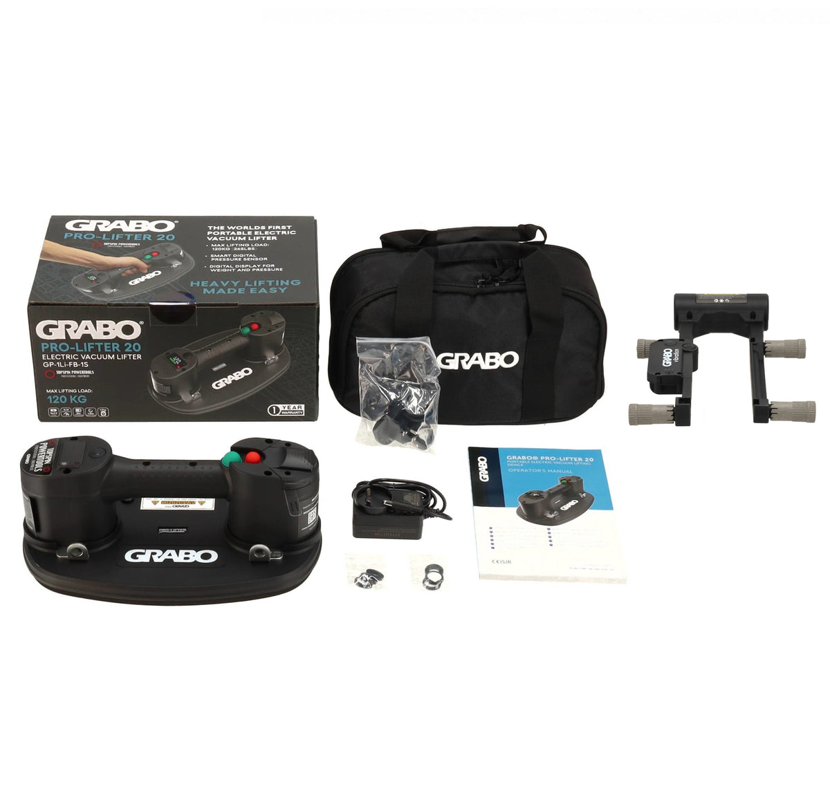 GRABO Pro Lifter 20 complete set met transporttas, accu, lader en GRABO Tile Vibration Tool