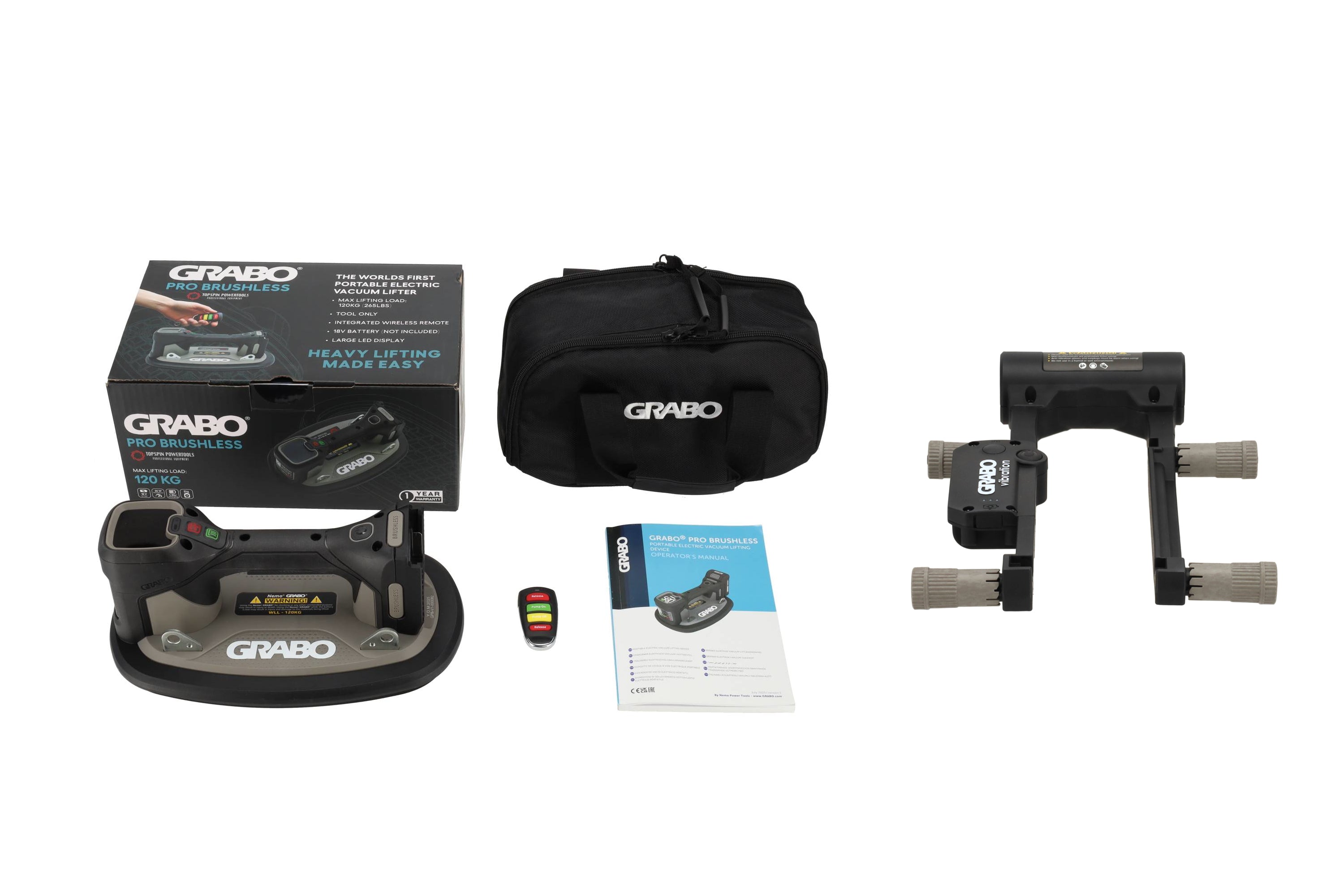 GRABO Pro Brushless vacuümheffer in Tas - met Makita 18V Accu aansluiting + GRABO Tegeltriller