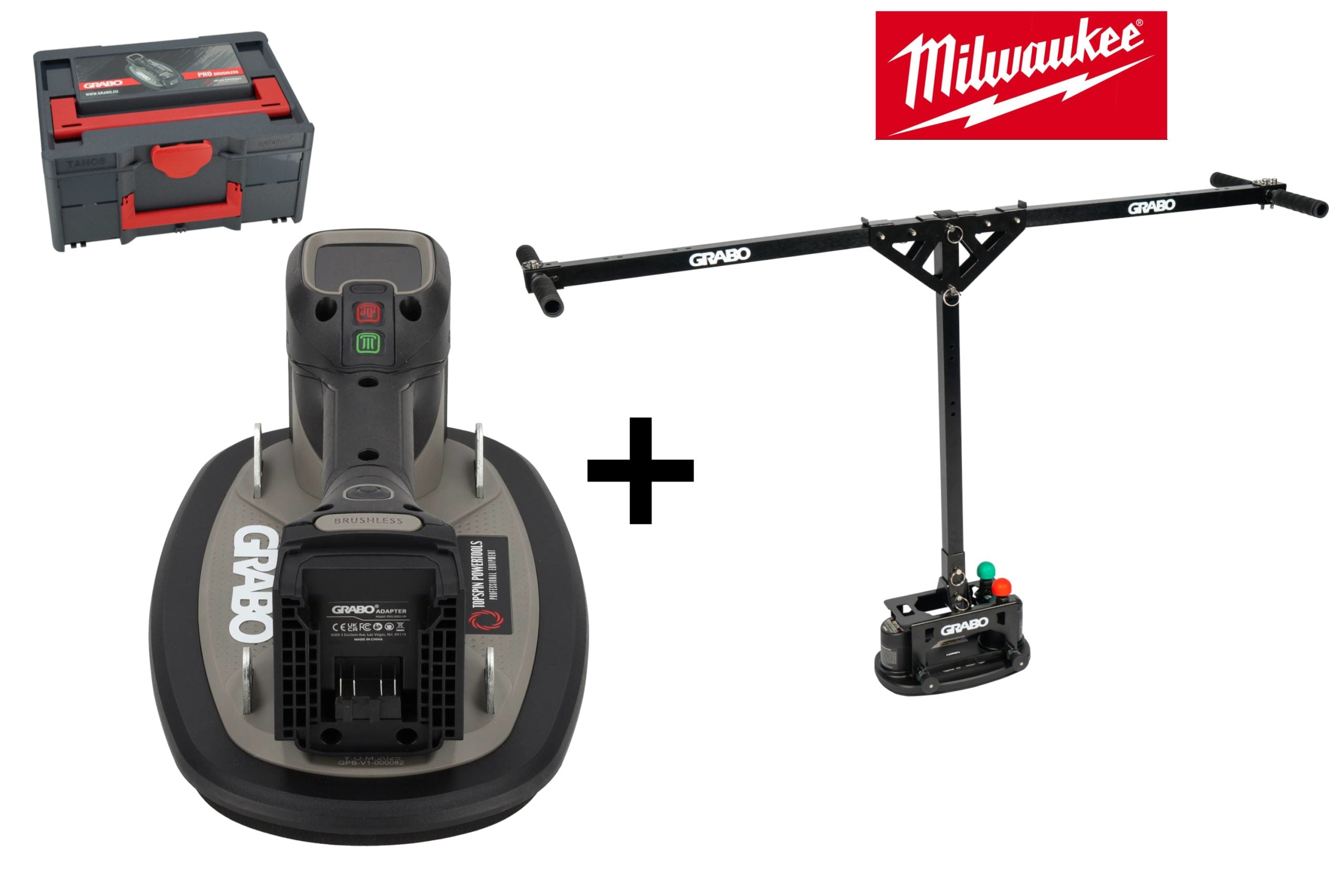 Grabo Pro Brushless in Koffer - met Milwaukee 18V Accu aansluiting + Grabo Erguo T-Lift