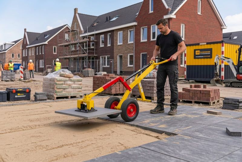 GRABO TegelBuddy in gebruik voor het verplaatsen en plaatsen van een zware tegel