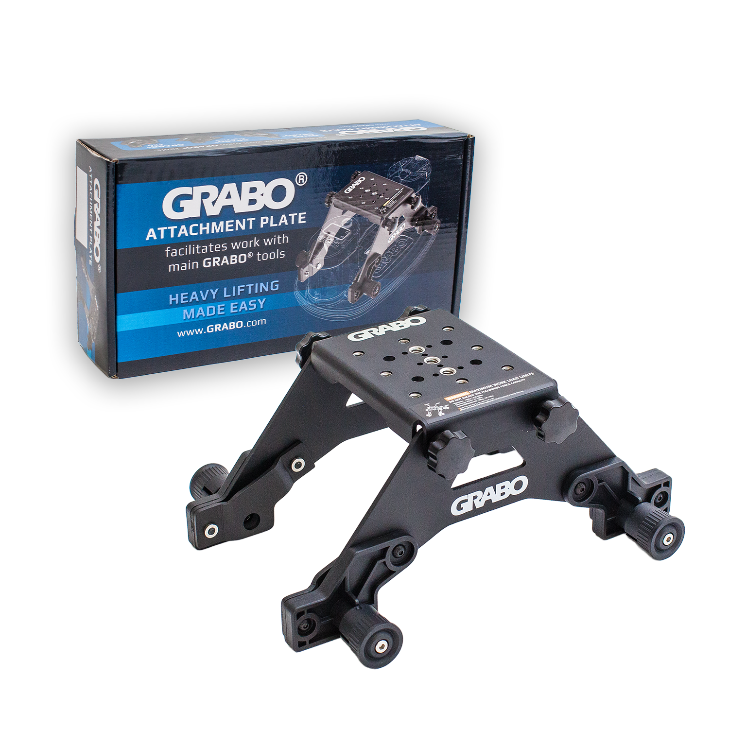 Detail van de Grabo Attachment Plate met metalen hijsogen