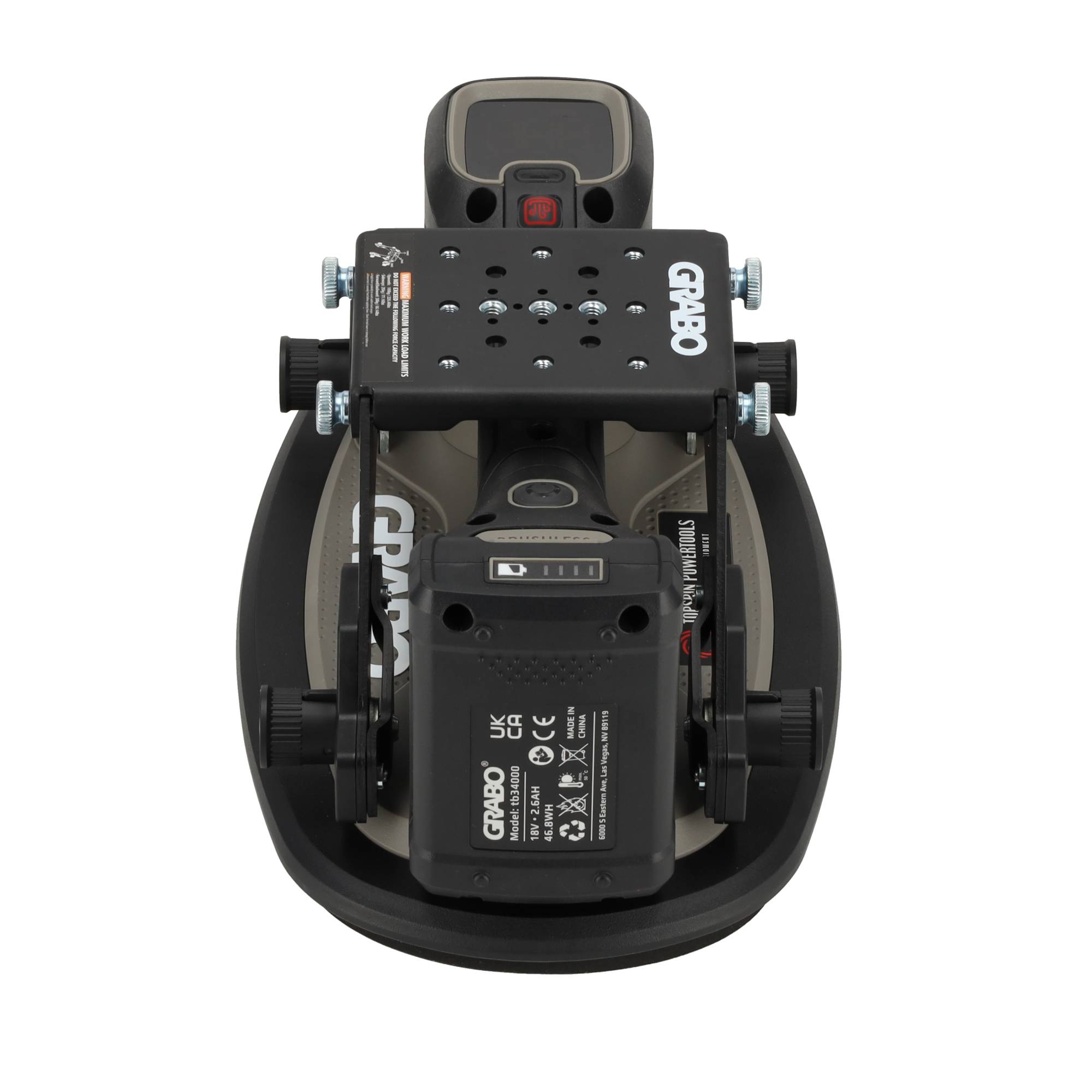 GRABO Attachment Plate stevig bevestigd met vier quick-lock pins